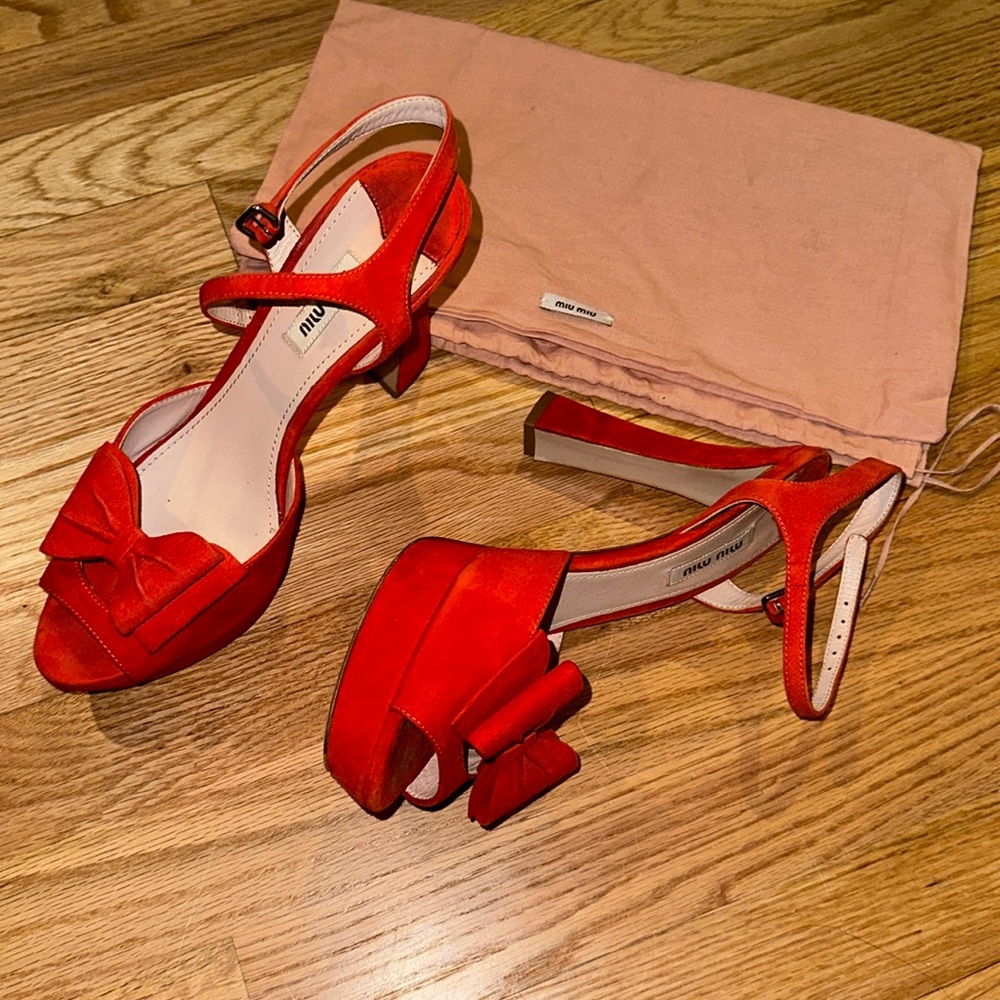 Miu Miu Prada Bow tie Red Suede heels 39.5